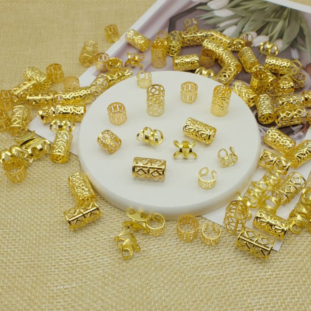 100 PCS Gold Dreadlock Locs Accessories for Hair, Hair Jewelry for Braids Hair R